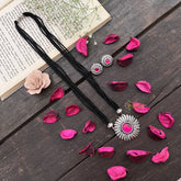 Vriksham German Silver Sun Flower Pendant Black Beaded Magalsutra-S991